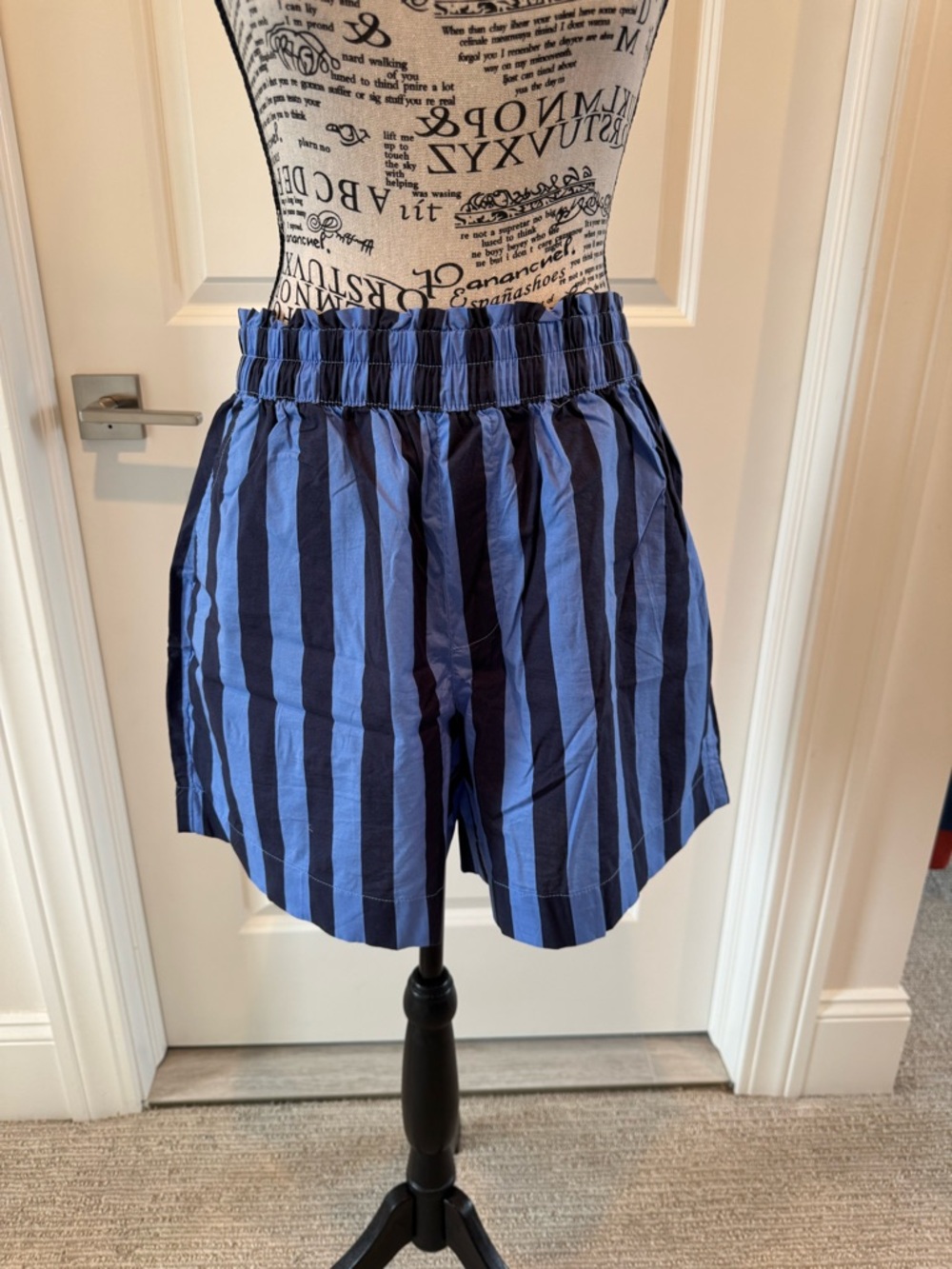aerie Blue and Navy Vertical Stripe Elastic-Waist Shorts
